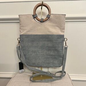 Gramercy & Grand Linen and Blue Vegan Leather Tote Bag